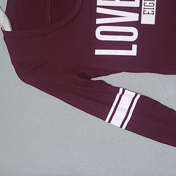 PINK VICTORIA'S‎ SECRET Women's Burgundy Long Sleeve Low Cut Tee Shirt - Size XS - Picture 3 of 11